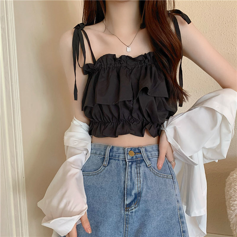 Áo Croptop Sát Nách Phối Bèo Thời Trang Mùa Hè Mới 2023 Cho Nữ