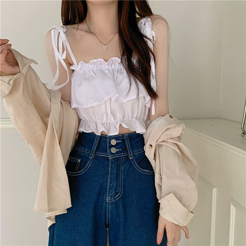 Áo Croptop Sát Nách Phối Bèo Thời Trang Mùa Hè Mới 2023 Cho Nữ