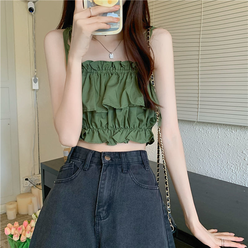 Áo Croptop Sát Nách Phối Bèo Thời Trang Mùa Hè Mới 2023 Cho Nữ