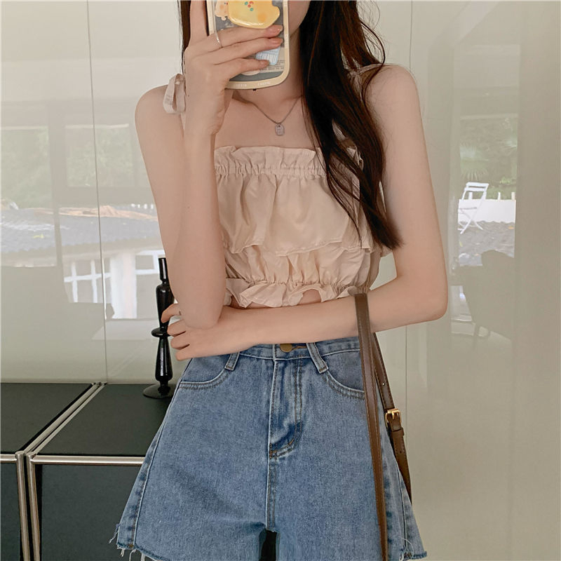 Áo Croptop Sát Nách Phối Bèo Thời Trang Mùa Hè Mới 2023 Cho Nữ