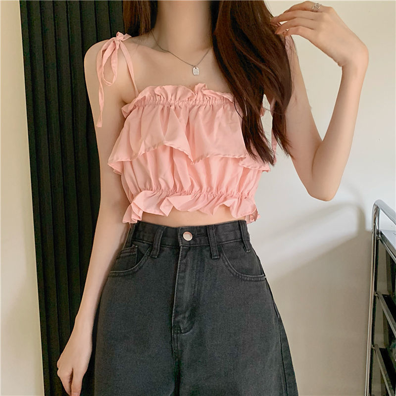Áo Croptop Sát Nách Phối Bèo Thời Trang Mùa Hè Mới 2023 Cho Nữ