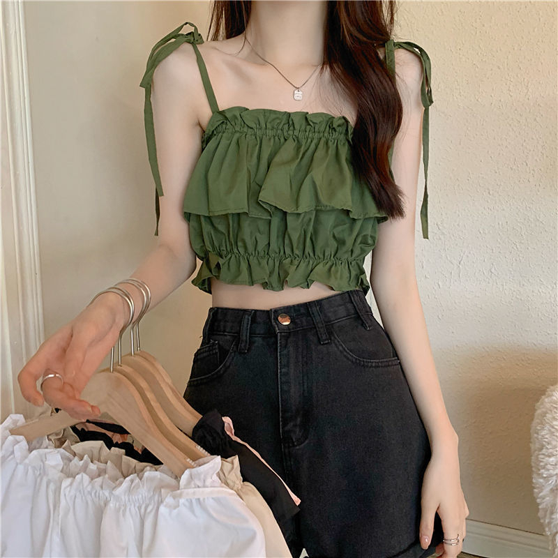 Áo Croptop Sát Nách Phối Bèo Thời Trang Mùa Hè Mới 2023 Cho Nữ