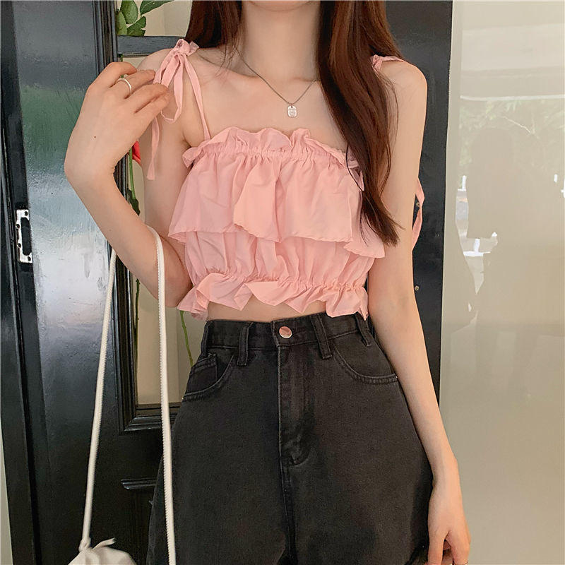 Áo Croptop Sát Nách Phối Bèo Thời Trang Mùa Hè Mới 2023 Cho Nữ