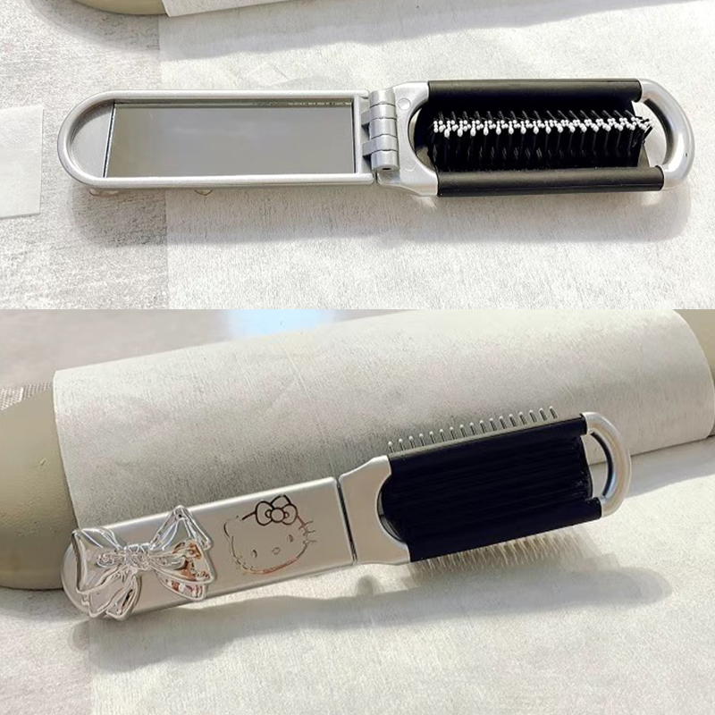 Gương Trang Điểm Tích Hợp Lược Gấp Gọn Di Động Hình Mèo kitty Sanrio