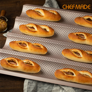 CHEFMADE Chảo Nướng Bánh Mì Pháp Không Dính 15-Inch 4 Kênh 2.8-Inch WK9865