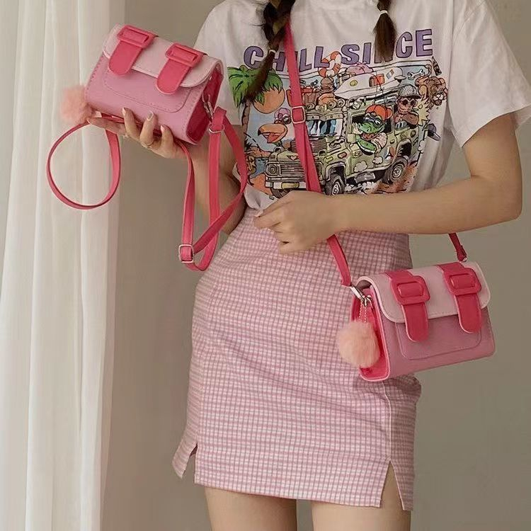 CHERLKOLRS Túi Đeo Chéo Da PU Dáng Vuông Nhỏ Phối Màu Tương Phản Thời Trang Cho Nữ