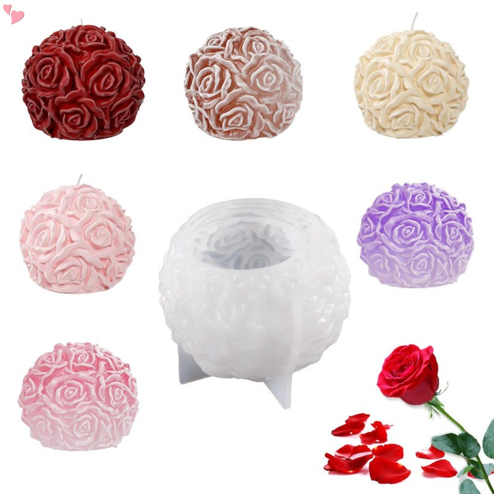 Khuôn Silicone Làm Đá Viên / Nến Thơm Hình Quả Cầu Hoa Hồng DIY