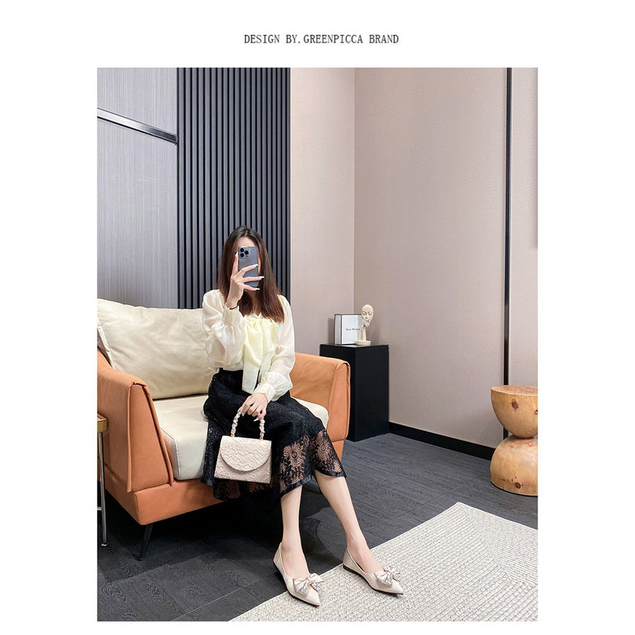 Giày Búp Bê Đế Mềm Mũi Nhọn Đính Đá Trang Trí Thắt Nơ Xinh Xắn Thời Trang Hè 2023 Cho Nữ