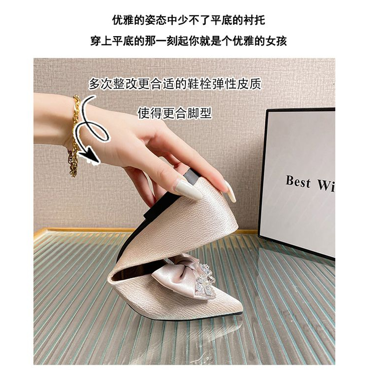 Giày Búp Bê Đế Mềm Mũi Nhọn Đính Đá Trang Trí Thắt Nơ Xinh Xắn Thời Trang Hè 2023 Cho Nữ