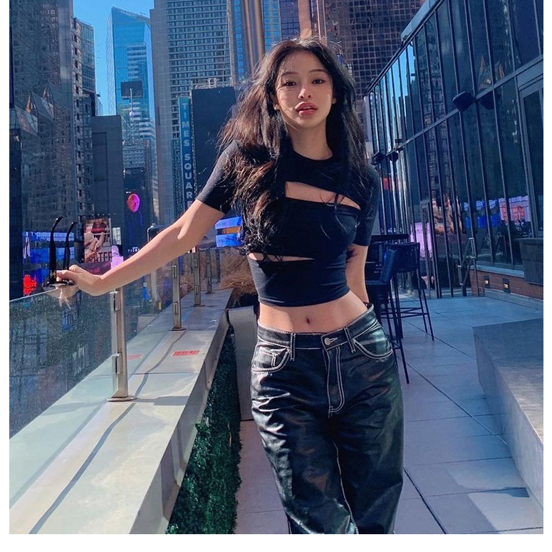 QADCOL Áo Thun Crop Top Gợi Cảm Cổ Tròn Dáng Ôm Màu Trơn Phong Cách Âu Mỹ Thời Trang Mùa Hè Dành Cho Nữ