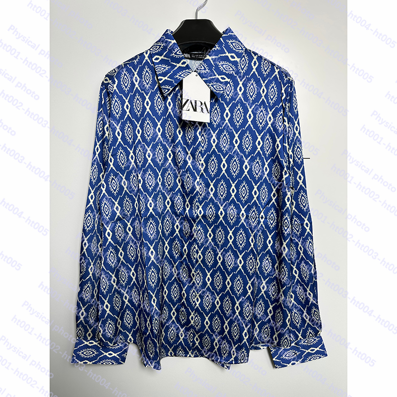 ZARA spring new women's silk satin texture printed shirt