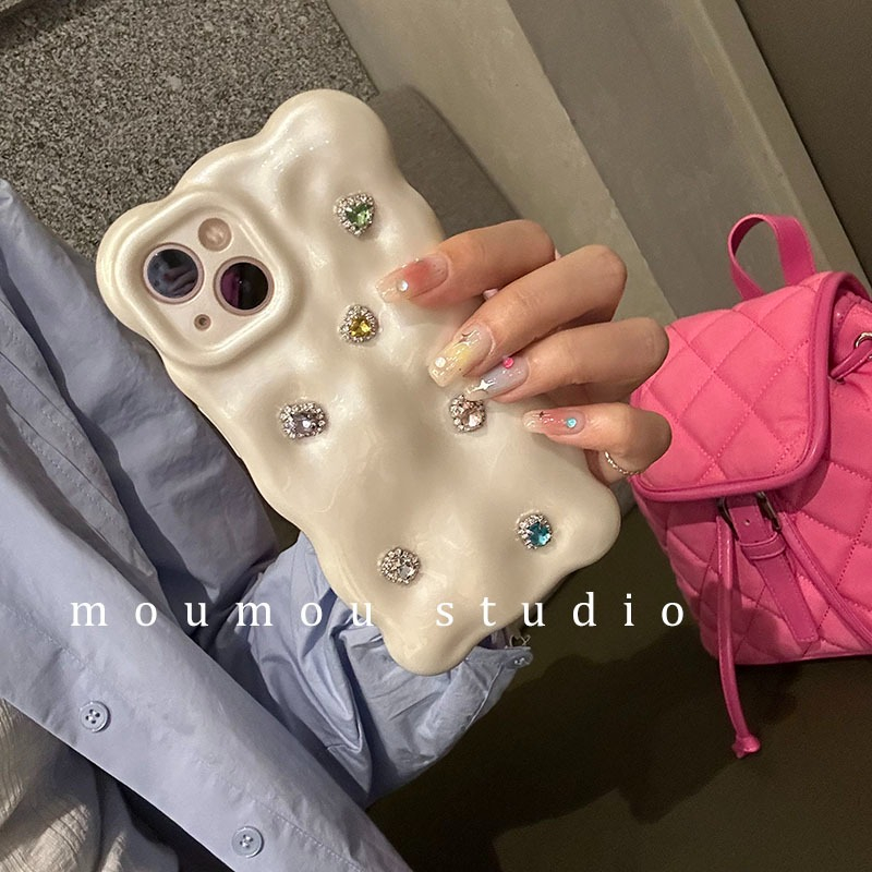 Ốp Điện Thoại Chống Rơi Hình Hộp Sữa Đính Đá Quý Màu Trắng Sữa iPhone 14promax 13 12 11 14pro 13pro 14