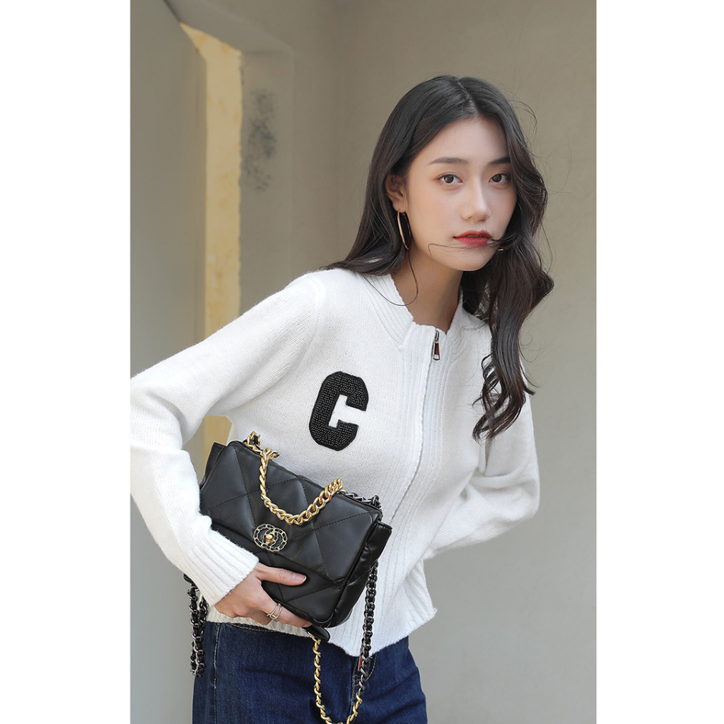 Túi Xách ĐeoVai HE085 Hình Vuông Cỡ Lớn Có Dây Đeo Sợi Xích Thời Trang Cho Nữ