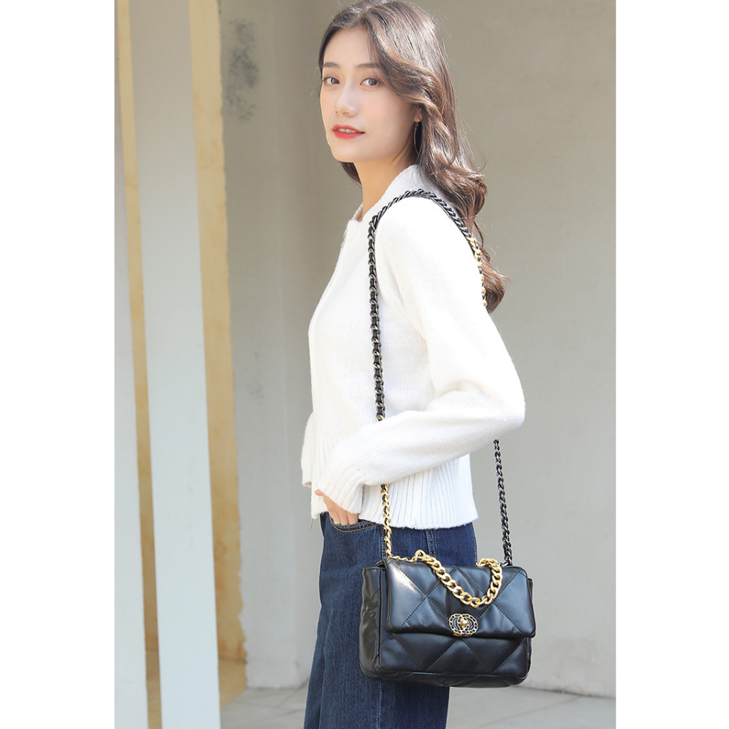 Túi Xách ĐeoVai HE085 Hình Vuông Cỡ Lớn Có Dây Đeo Sợi Xích Thời Trang Cho Nữ