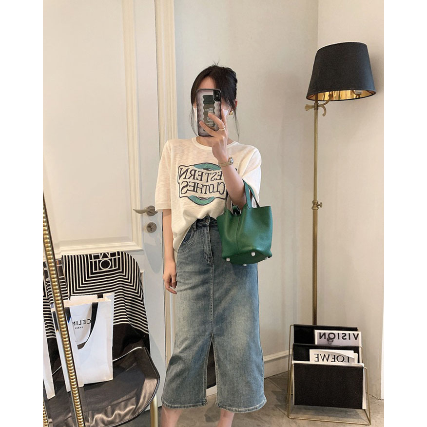 ZHELIHANGFEI Áo Thun Dệt Kim Tay Ngắn Cổ Tròn Thời Trang Hàn Quốc Cho Nữ