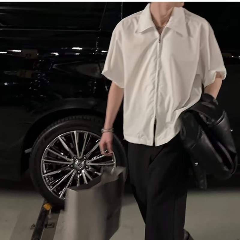 Áo Sơ Mi Tay Ngắn Khóa Kéo Đôi Thời Trang Hàn Quốc Cao Cấp Cho Nam