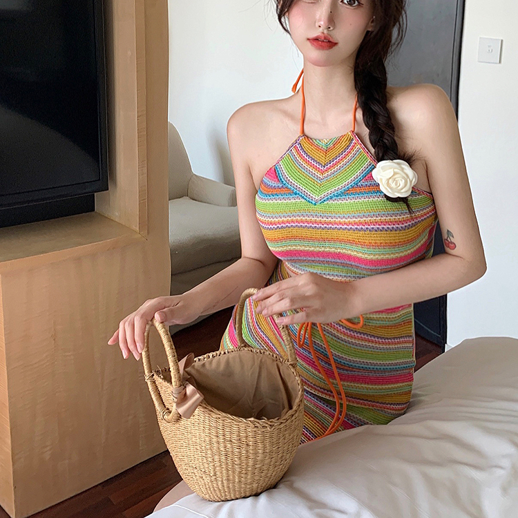 Bộ Đồ Bơi Áo tank top Hai Dây + Chân Váy Dệt Kim Chữ A Lưng Cao Phong Cách bohemian Thời Trang Đi Biển Cho Nữ