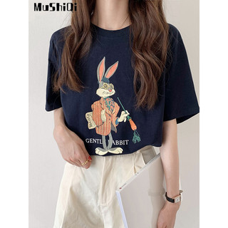 Áo Thun Nữ Ngắn Tay Cổ Tròn In Hình Thỏ Hoạt Hình
