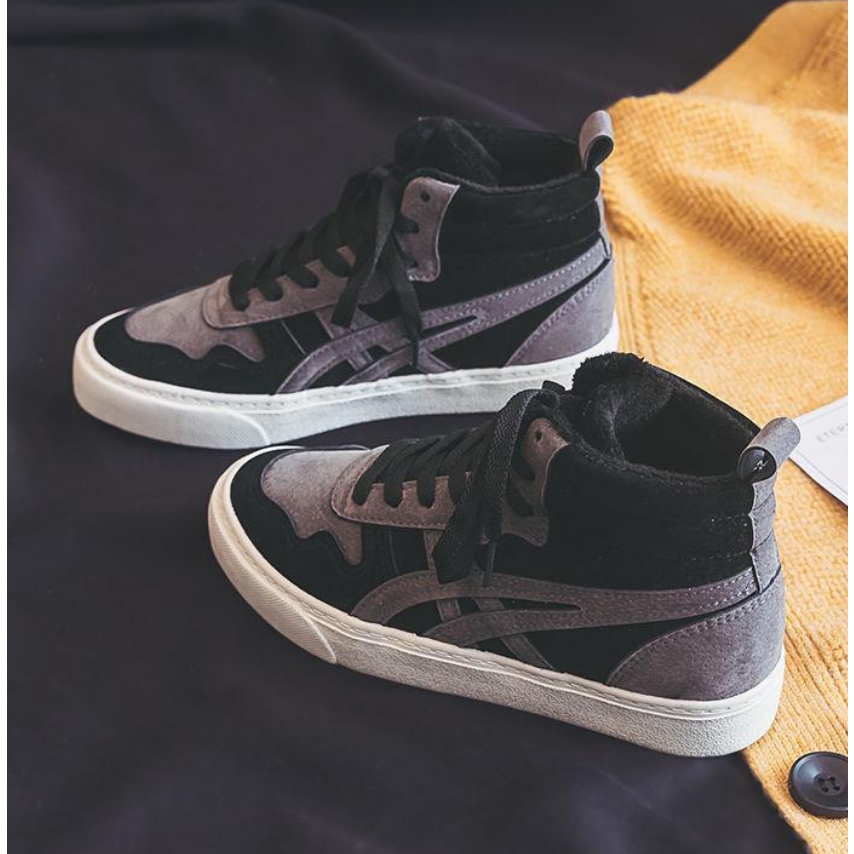 Giày Thể Thao Vải Canvas Đế Dày Cổ Cao Màu Đen Thời Trang Xuân Thu Cho Nữ