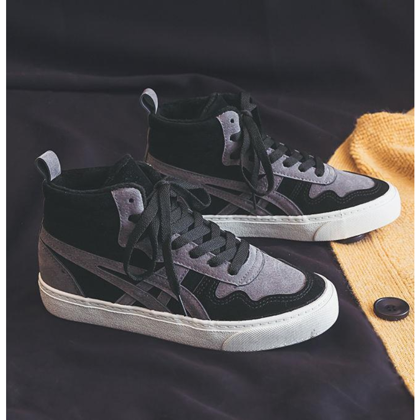 Giày Thể Thao Vải Canvas Đế Dày Cổ Cao Màu Đen Thời Trang Xuân Thu Cho Nữ