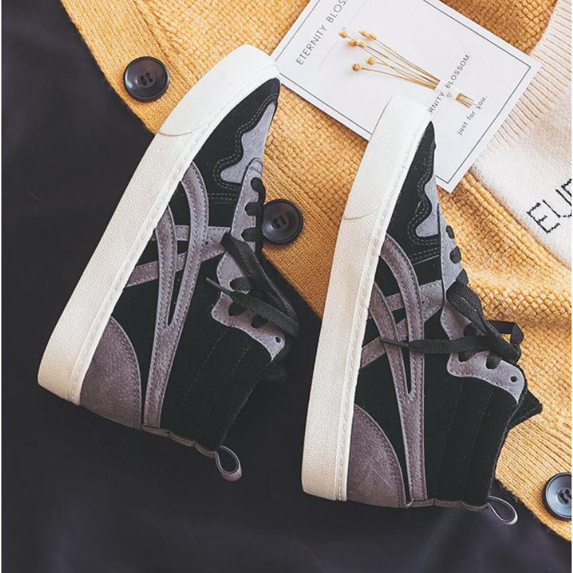 Giày Thể Thao Vải Canvas Đế Dày Cổ Cao Màu Đen Thời Trang Xuân Thu Cho Nữ