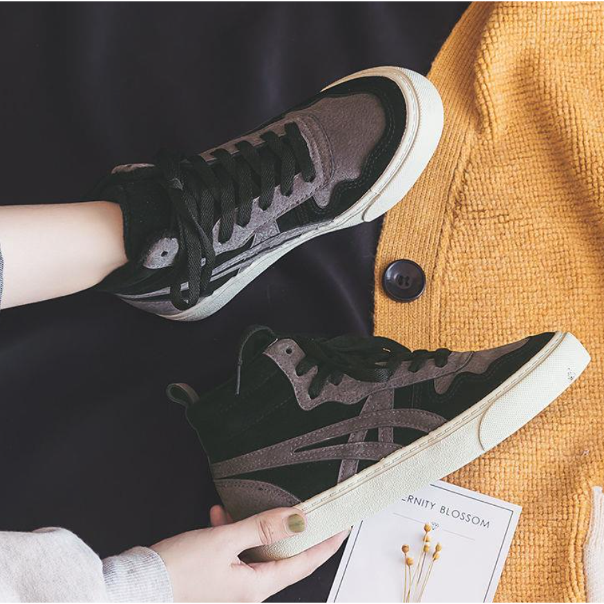 Giày Thể Thao Vải Canvas Đế Dày Cổ Cao Màu Đen Thời Trang Xuân Thu Cho Nữ