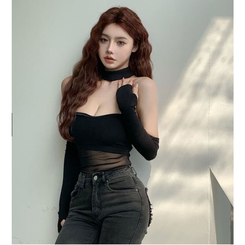 Set Áo Lưới Không Tay + Áo Sơ Mi Dài Tay Màu Sắc Đơn Giản Thanh Lịch Dành Cho Nữ