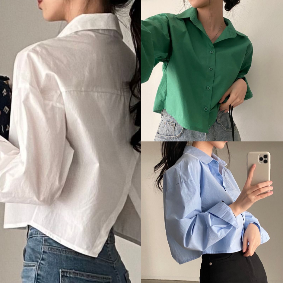 Áo croptop Cổ POLO Rộng Hở Lưng Ba Màu Lựa Chọn Thời Trang Cho Nữ