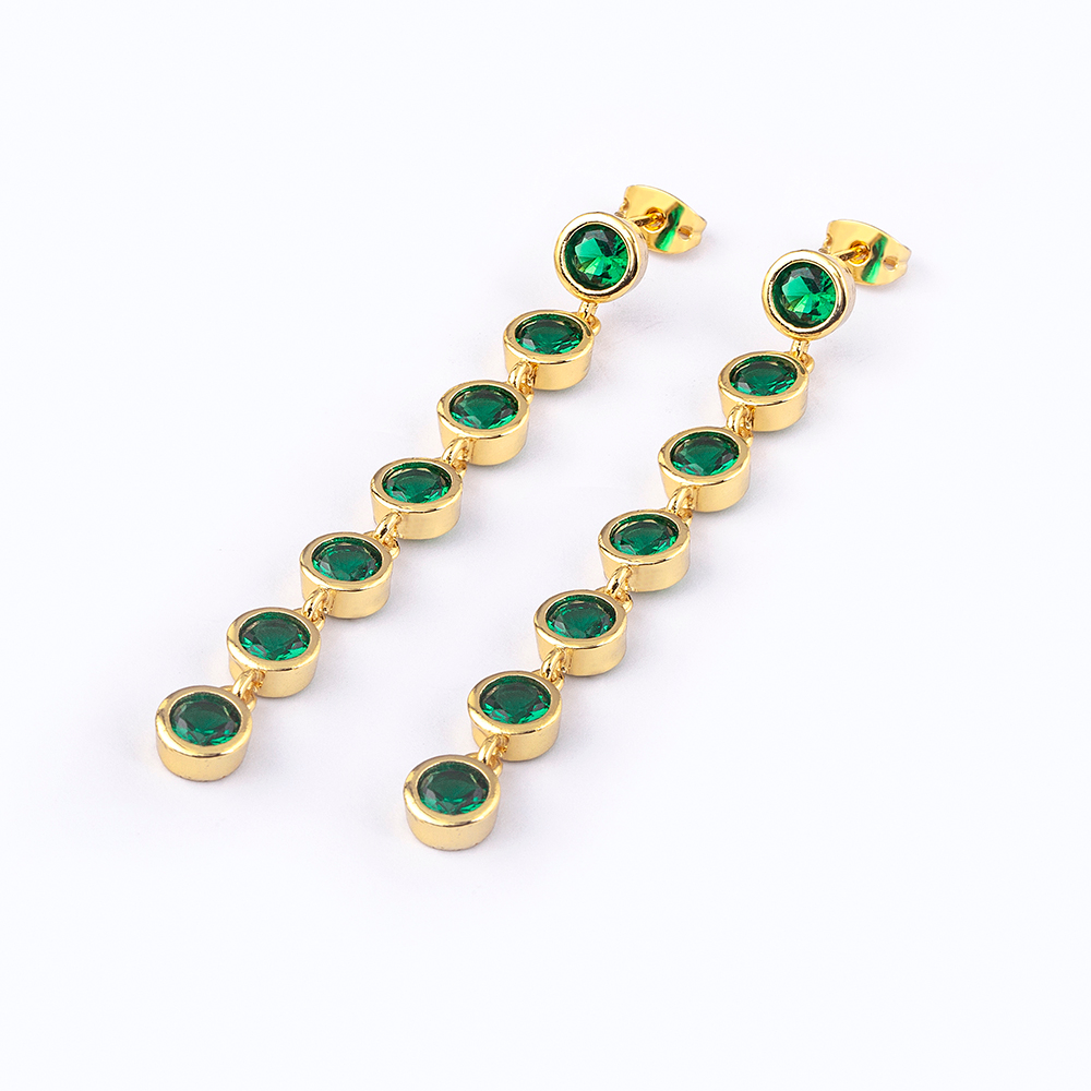 Khuyên Tai Dáng Dài Đính Đá Zircon Trắng / Xanh Lá Sang Trọng Thời Trang Cho Nữ