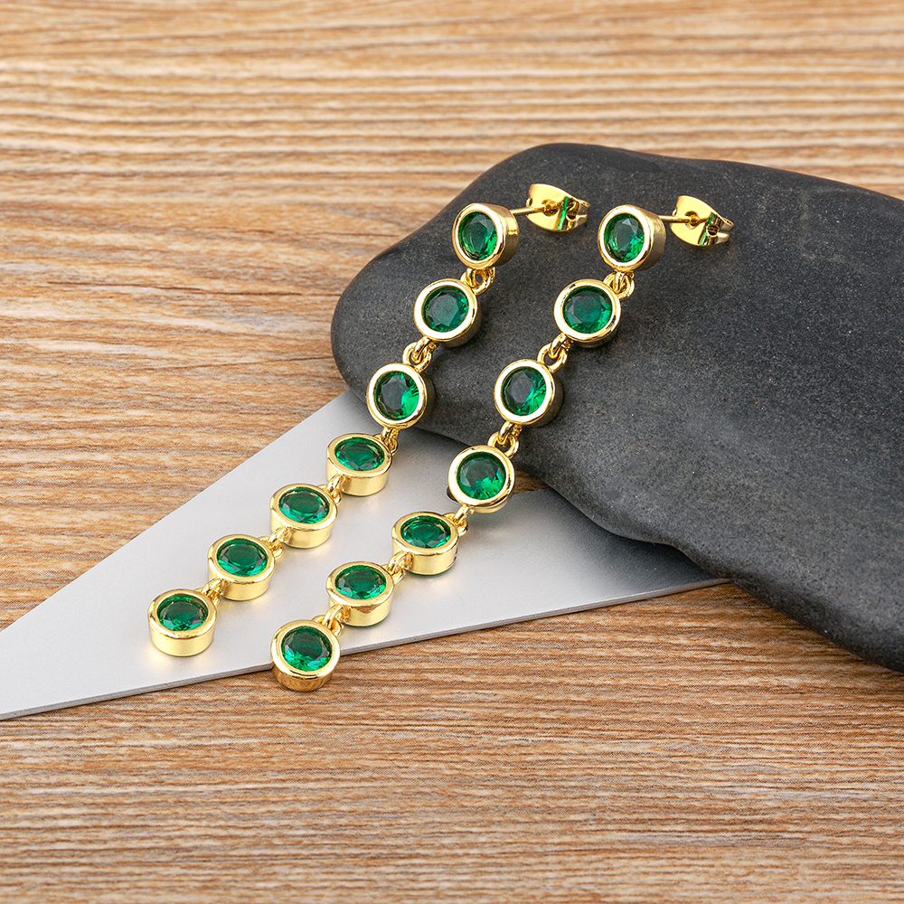 Khuyên Tai Dáng Dài Đính Đá Zircon Trắng / Xanh Lá Sang Trọng Thời Trang Cho Nữ