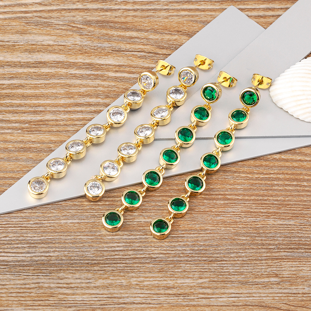 Khuyên Tai Dáng Dài Đính Đá Zircon Trắng / Xanh Lá Sang Trọng Thời Trang Cho Nữ