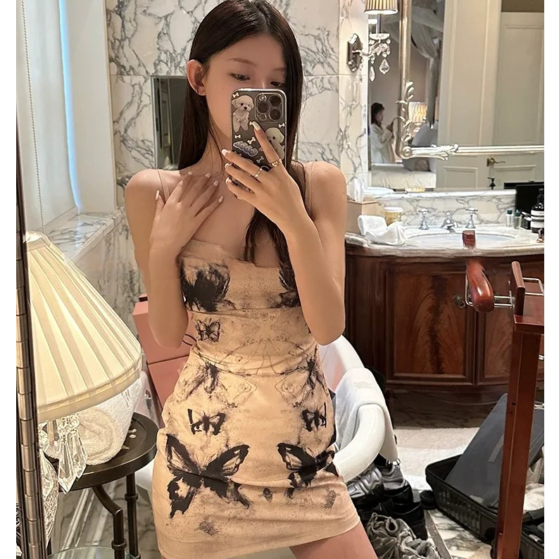 [YUMMYChic]Đầm Cổ Yếm In Họa Tiết Rỗng