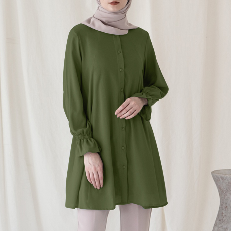 Zanzea Áo Sơ Mi Búp Bê Dài Tay Cổ Lá Sen Thời Trang Nữ