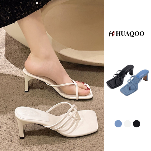 Huaqoo Giày cao gót dép xỏ ngón Xăng đan quai mảnh mũi hở ngón chân thời trang và tối giản GGX050812
