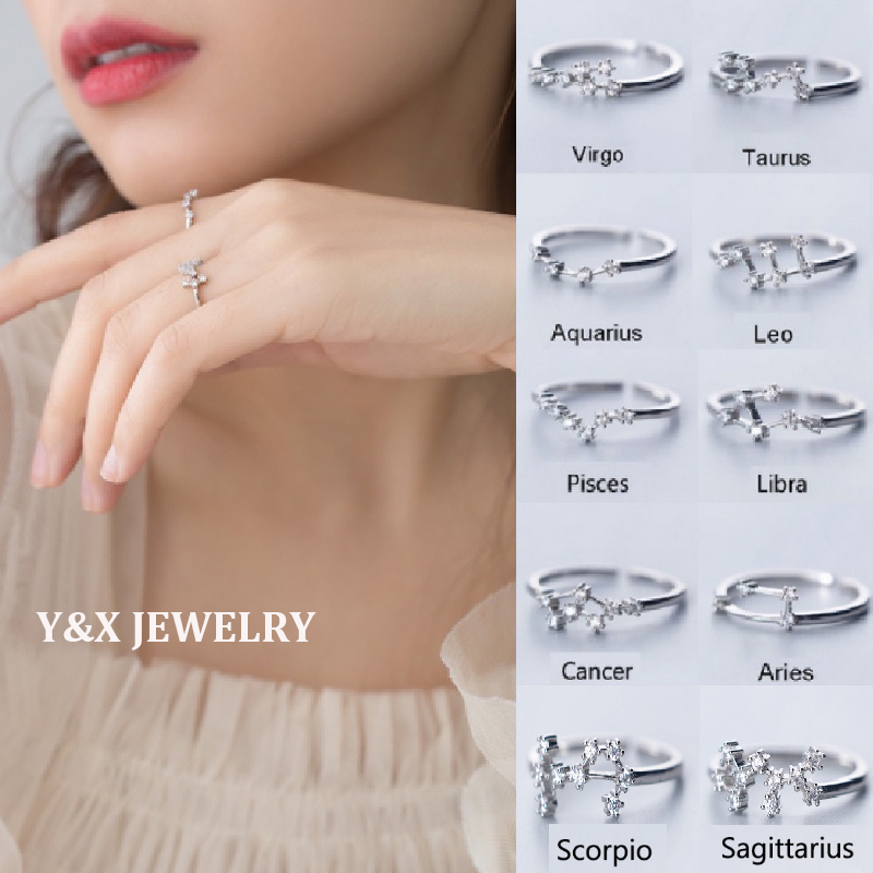 【Y&X】Nhẫn Bạc 925 Họa Tiết 12 Cung Hoàng Đạo Đính Đá Zircon Thời Trang Cho Nữ