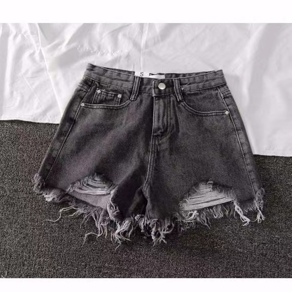 You You Quần Short jeans Lưng Cao Ống Rộng Thiết Kế Xẻ Rách Cá Tính