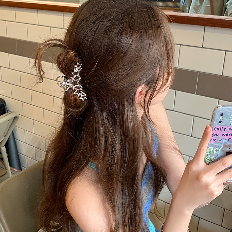 Kẹp Tóc Kim Loại Hình Ngôi Sao Màu Bạc Lớn Thiết Kế Đơn Giản Chất Lượng Cao