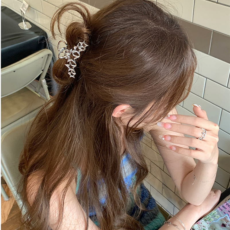 Kẹp Tóc Kim Loại Hình Ngôi Sao Màu Bạc Lớn Thiết Kế Đơn Giản Chất Lượng Cao