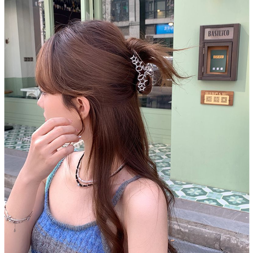 Kẹp Tóc Kim Loại Hình Ngôi Sao Màu Bạc Lớn Thiết Kế Đơn Giản Chất Lượng Cao