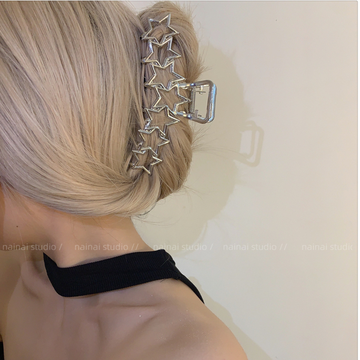 Kẹp Tóc Kim Loại Hình Ngôi Sao Màu Bạc Lớn Thiết Kế Đơn Giản Chất Lượng Cao