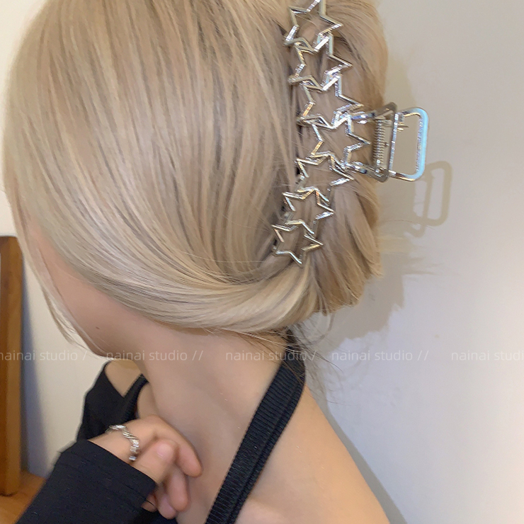 Kẹp Tóc Kim Loại Hình Ngôi Sao Màu Bạc Lớn Thiết Kế Đơn Giản Chất Lượng Cao