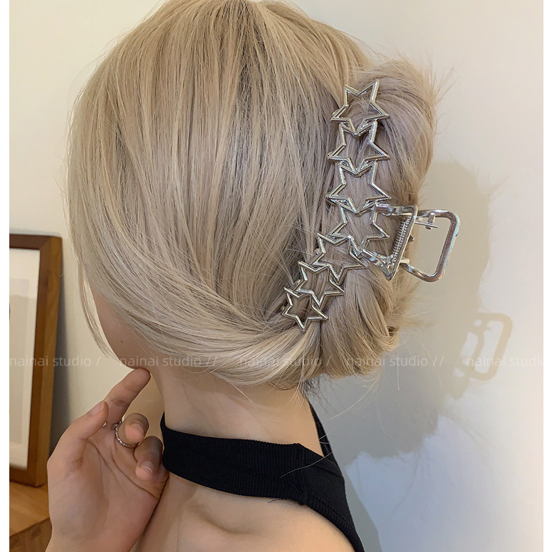 Kẹp Tóc Kim Loại Hình Ngôi Sao Màu Bạc Lớn Thiết Kế Đơn Giản Chất Lượng Cao