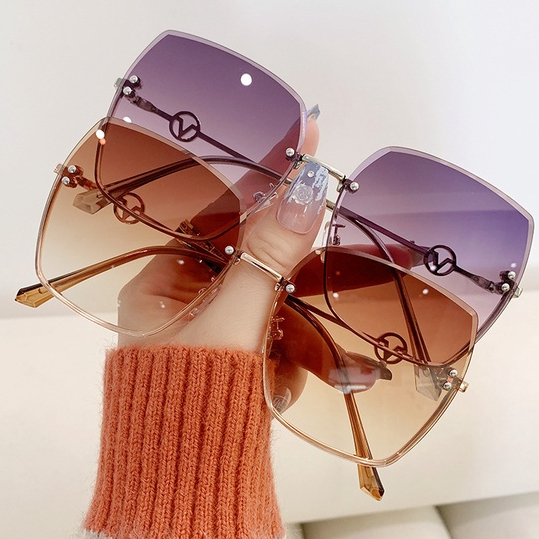 Kính Mát Nữ Thời Trang Kính Mát Chống Tia Uv đổi Màu Cao Cấp Chống Nắng Gọng Kim Loại Lớn Không Viền Màu Gradient Thời Trang