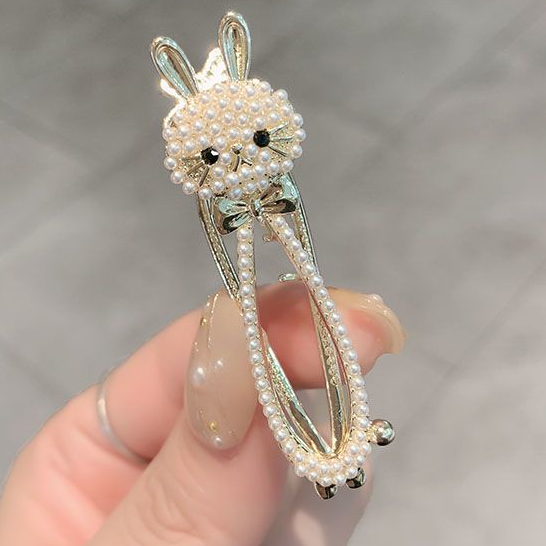 Kẹp Tóc Đính Ngọc Trai Hình Thỏ Dễ Thương Phong Cách Hàn Quốc