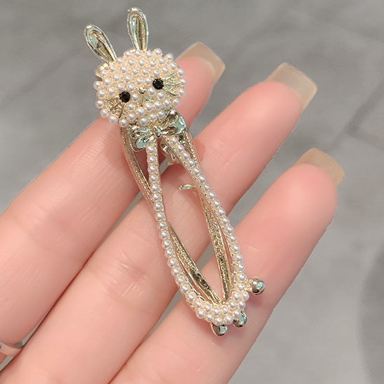 Kẹp Tóc Đính Ngọc Trai Hình Thỏ Dễ Thương Phong Cách Hàn Quốc