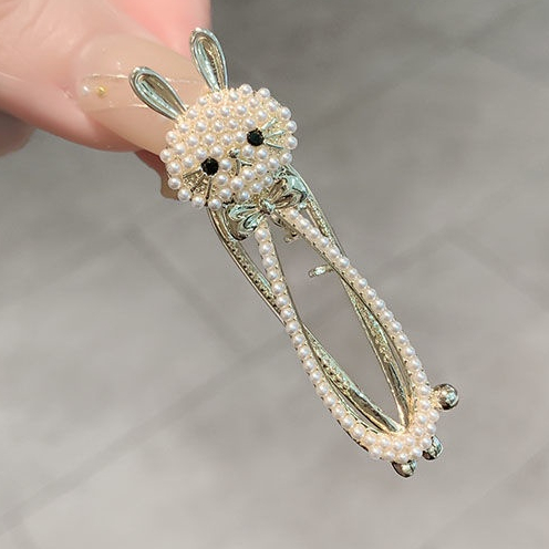 Kẹp Tóc Đính Ngọc Trai Hình Thỏ Dễ Thương Phong Cách Hàn Quốc