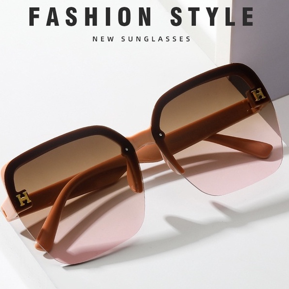 Kính Mát Gọng Vuông To Bằng Nhựa In LOGO H Sang Trọng 2022 Thời Trang Cho Nữ