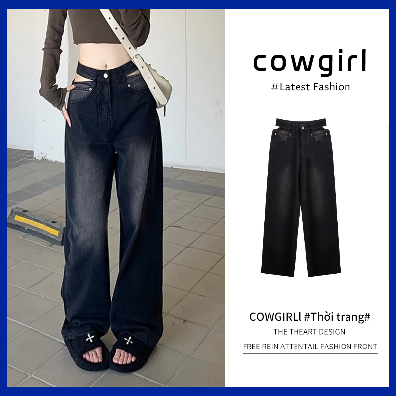 COWGIRL quần ống rộng quần nữ jean phong cách Retro Ống Rộng siêu đẹp 2023 MỚI MAY1717