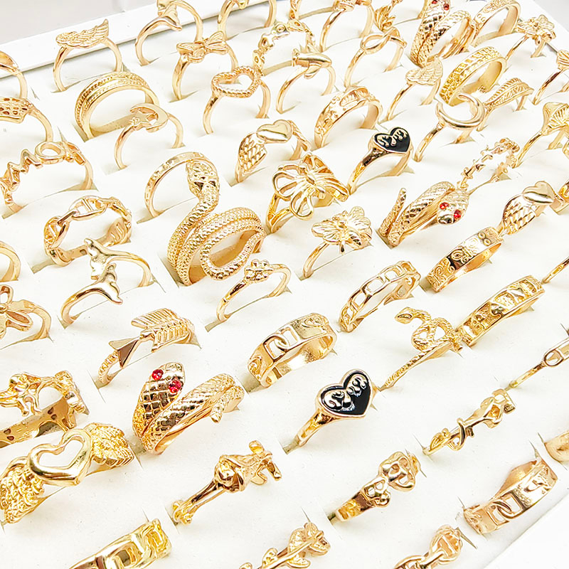 Set 30 Nhẫn Đeo Tay Hình Rắn / Trái Tim / Cánh Bướm / Hoa Tráng Men Màu Đen Cá Tính Cho Nữ