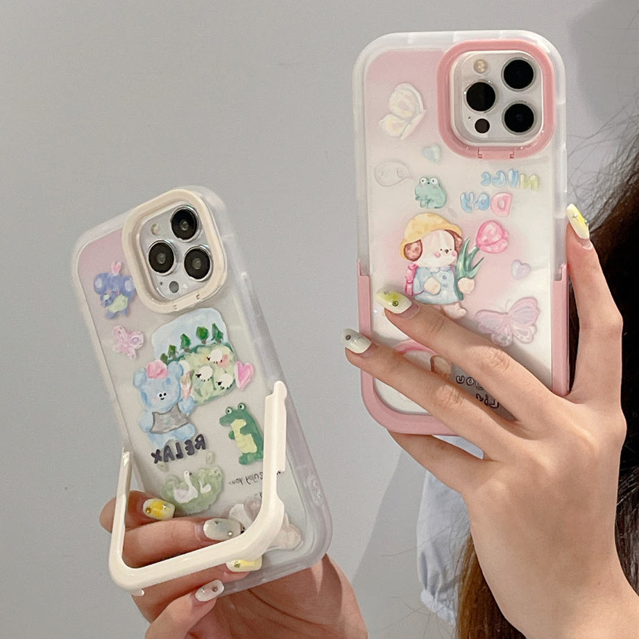 Ốp Điện Thoại TPU Mềm Hai Màu Có Giá Đỡ Cho iphone 14 Pro Max 13 Pro Max 12 Pro Max